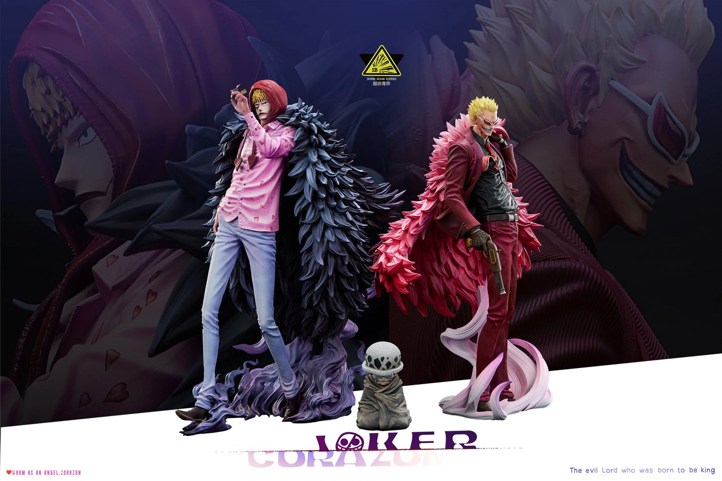 Preventa Resina Corazon, Doflamingo & Law Figura One Piece SuperBomb Estudio